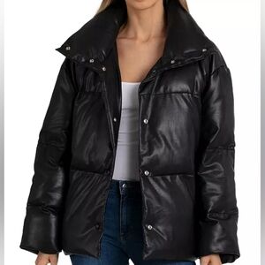 With The Girls By Avec Les Filles Oversized Faux Leather Puffer Coat Size Medium